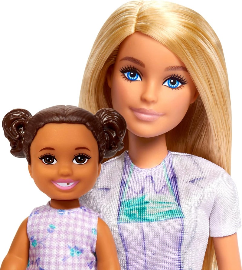 Barbie Kid Dentist Doll with Blonde Fashion Doll, Blue Dress, Lab Coat, Medical Doctor Furniture & Accessories - Image 3